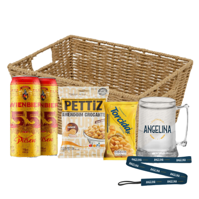 Kit cesta com cerveja, petiscos e caneca personalizada