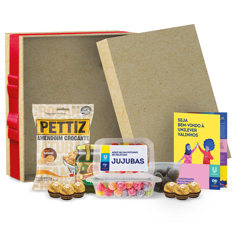 Kit com caixa de petiscos e cartão personalizado