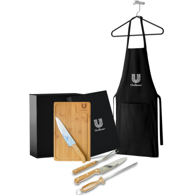 Kit completo com faqueiro, avental e caixa personalizados