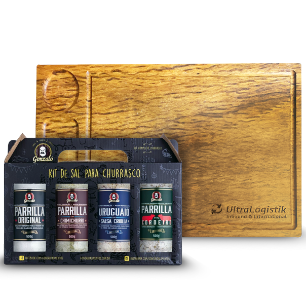Kit com tábua personalizada e temperos