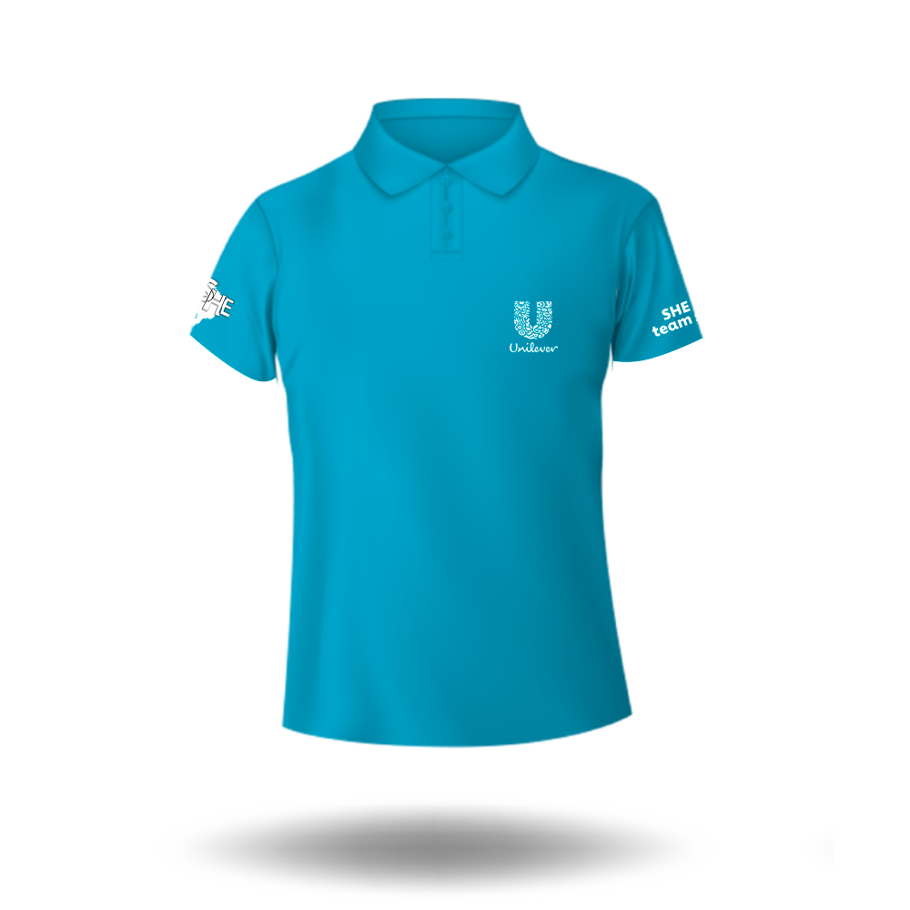 Camiseta polo azul com gravação em bordado frente e mangas