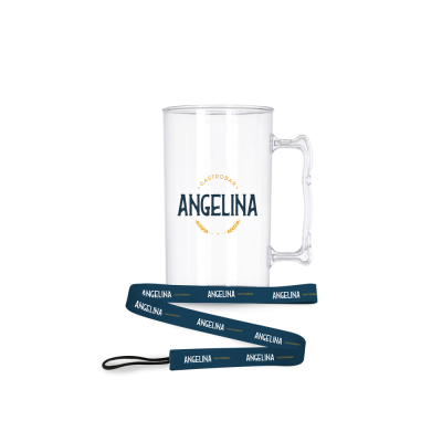 Caneca de acrílico e cordão personalizados