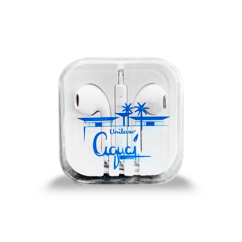 Fone de ouvido com cabo e caixinha personalizada