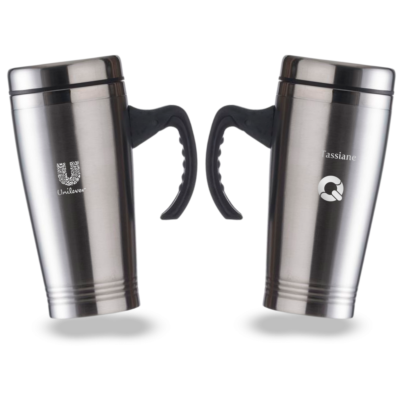 Caneca inox personalizada com tampa e compartimento de abre e fecha