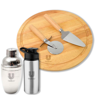 Kit churrasco com coqueteleira e squeeze personalizados
