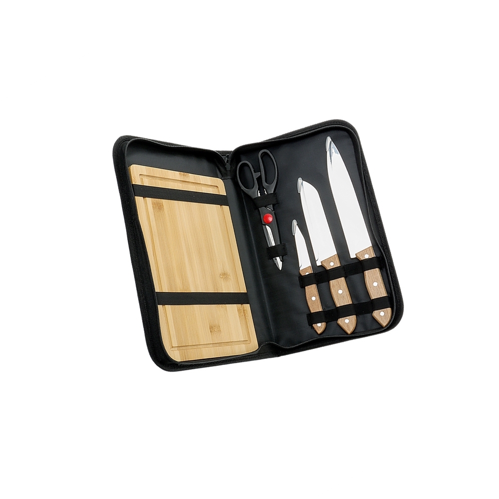 Kit churrasco com tábua e conjunto de facas