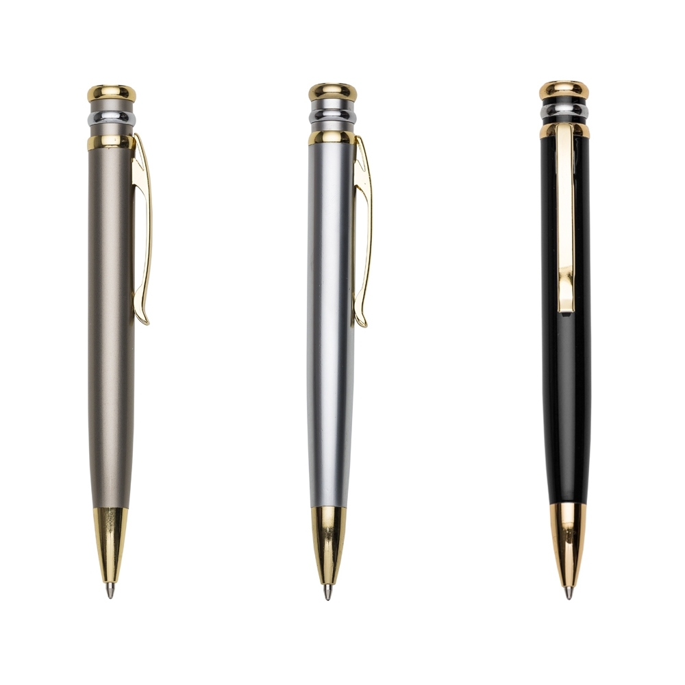 Caneta metal com detalhes dourado