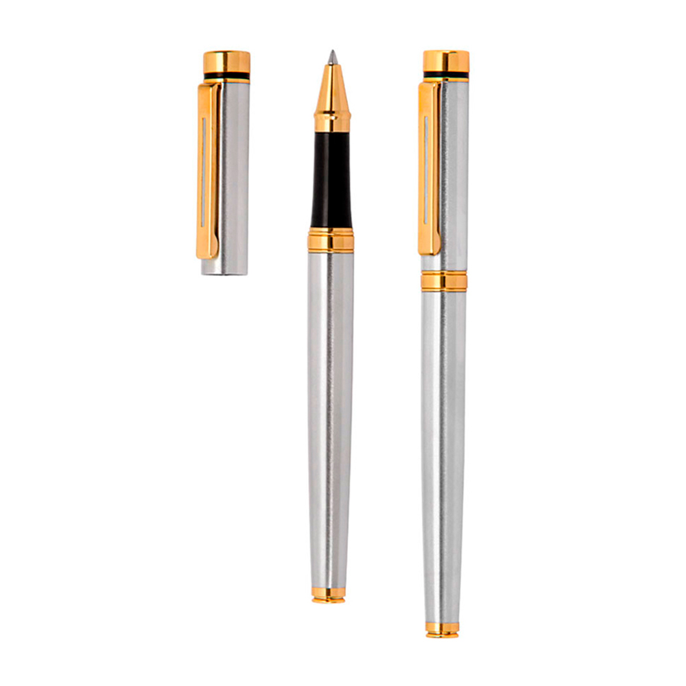 Caneta Roller metal com detalhes em dourado