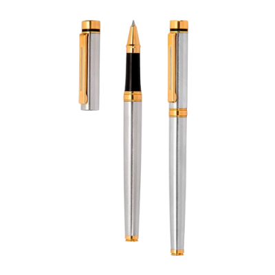 Caneta Roller metal com detalhes em dourado