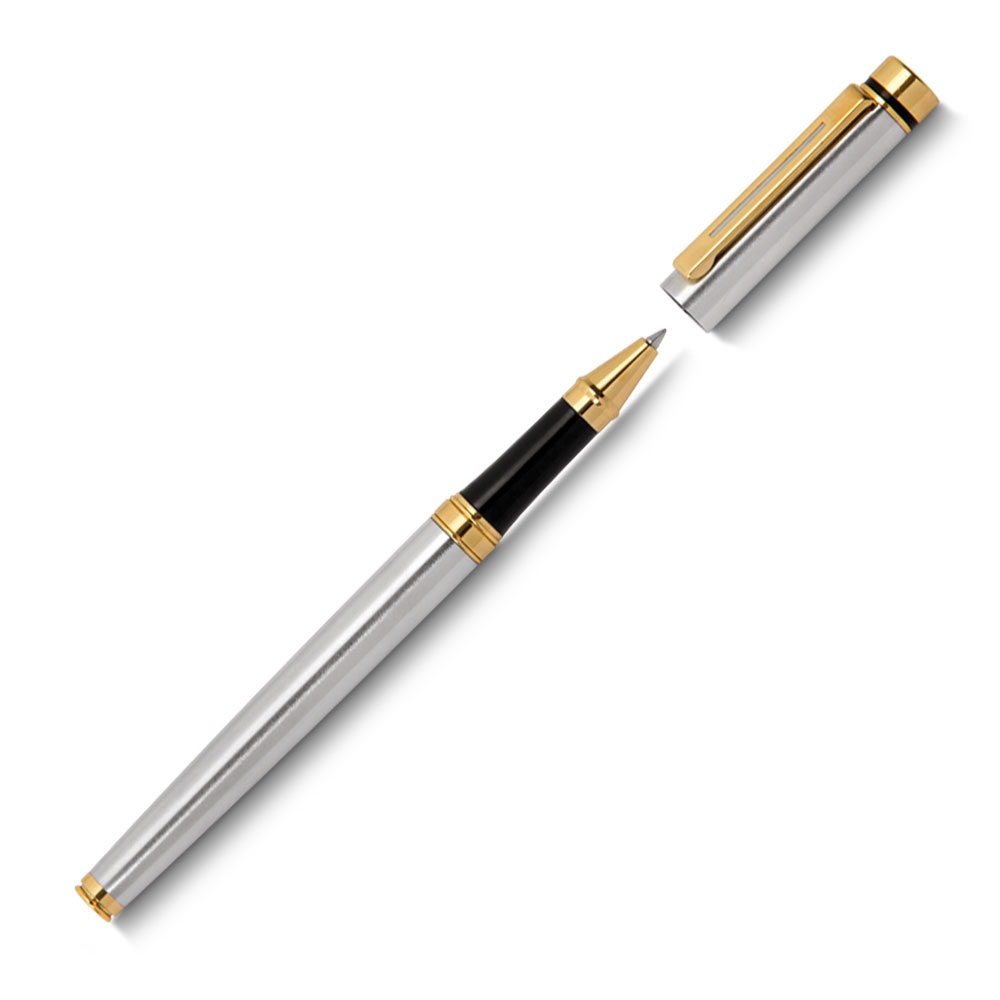 Caneta Roller metal com detalhes em dourado